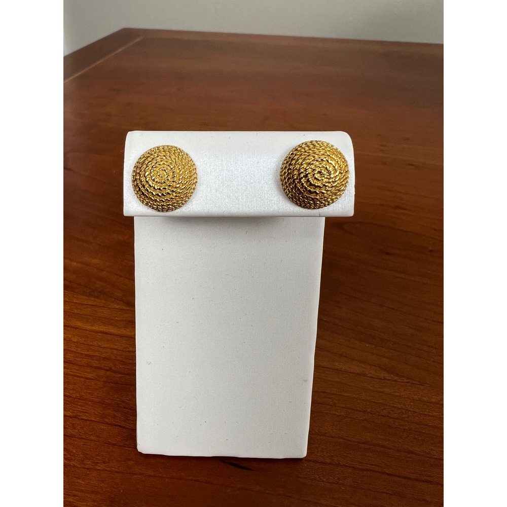 Vintage Gold Tone Textured Dome Stud Earrings Spiral Rope Round Button Classic